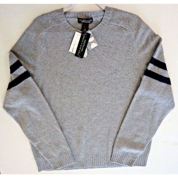 The Men’s Store Sz XL Grey Cashmere Striped Sleeves Sweater - Picture 7 of 11